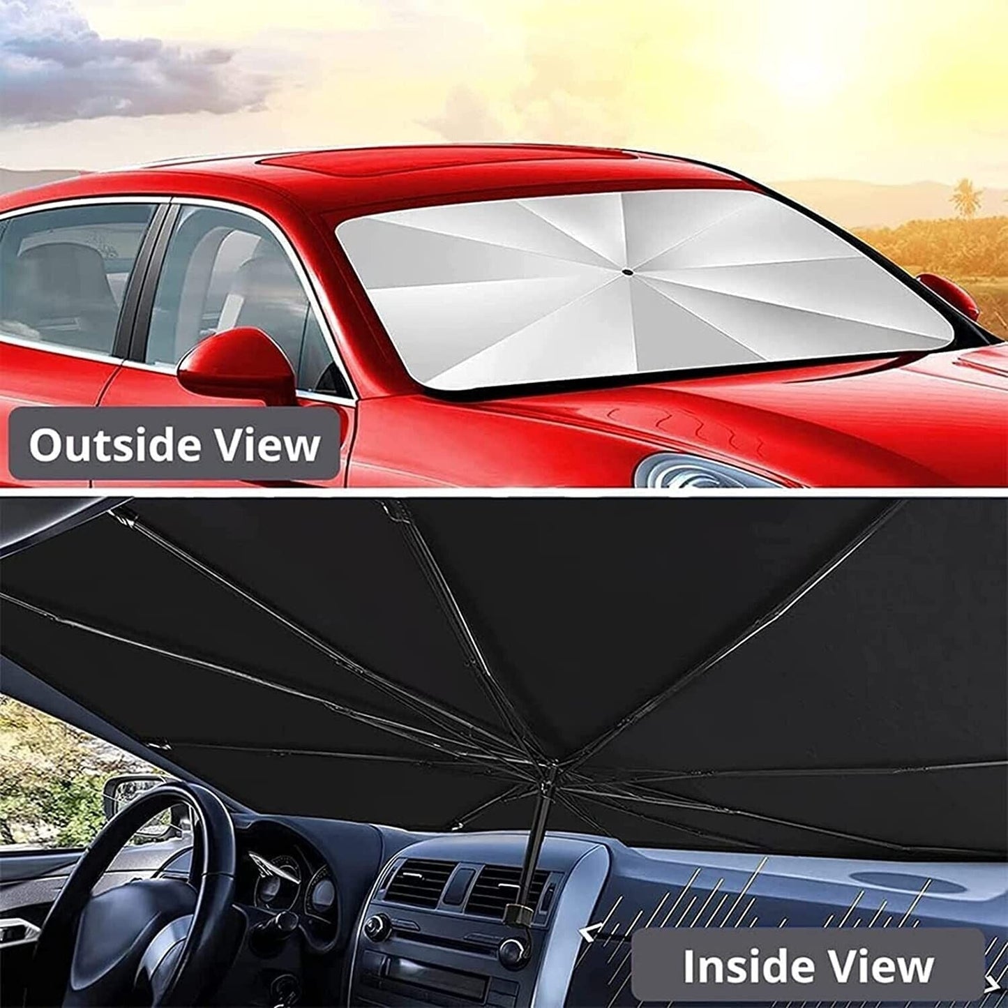 57" Car Windshield Sun Shade Foldable Umbrella Front Window Cover Viso