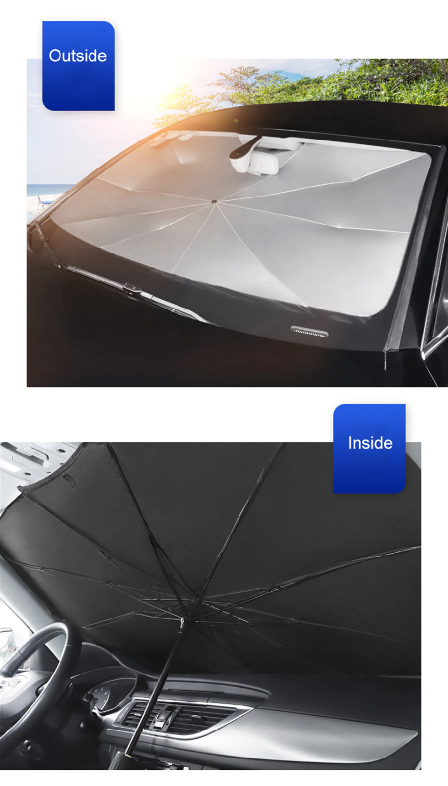 57" Car Windshield Sun Shade Foldable Umbrella Front Window Cover Viso