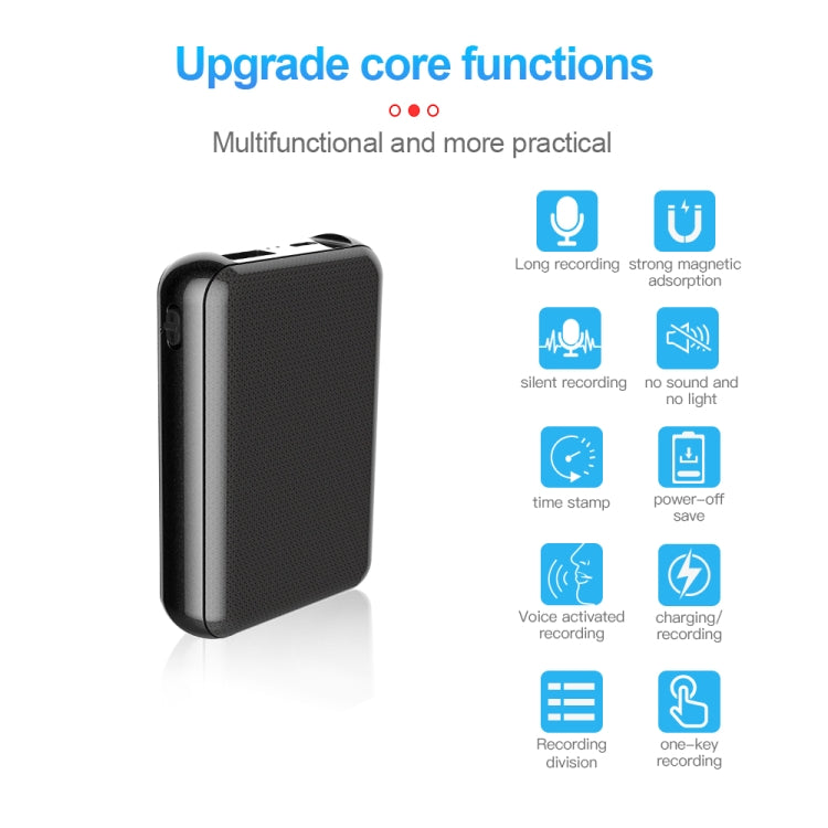 JNN Q75 Magnetic Power Bank Smart Voice Recorder, Memory:32GB(Black)